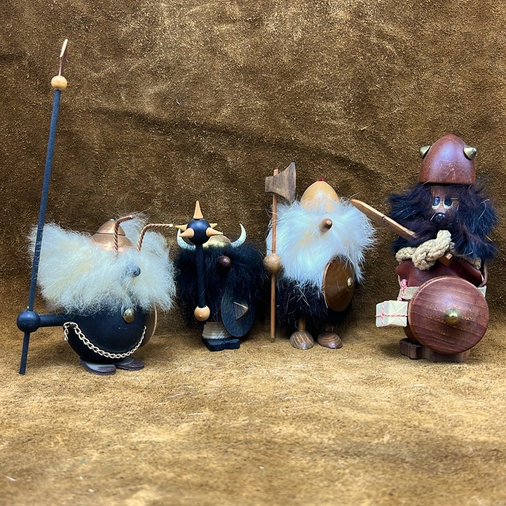 Vintage Furry Wood Viking Figurines (Lot #1)